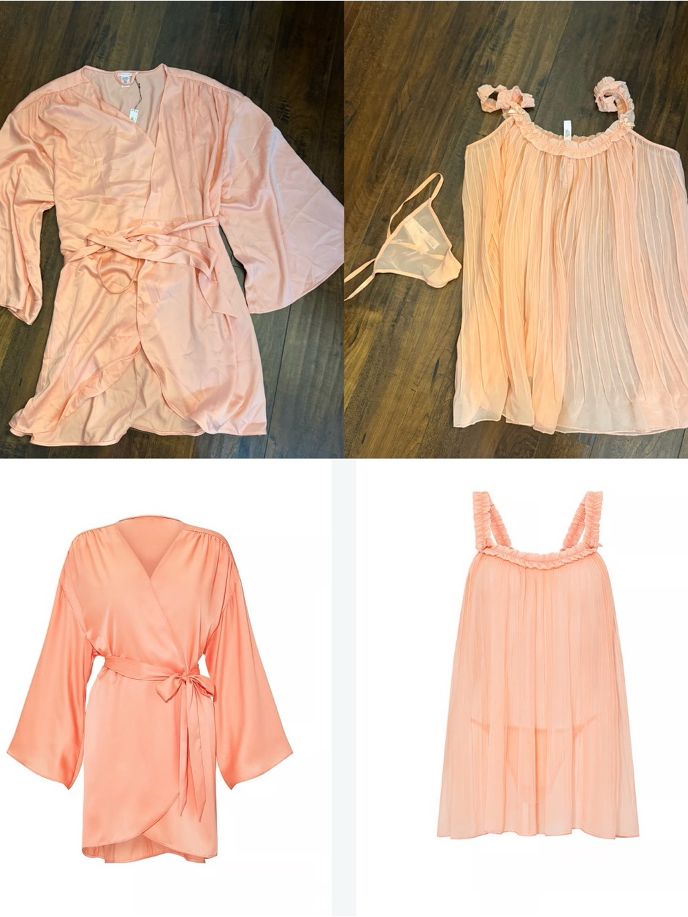NWT Victoria's Secret Pleated Ruffle Babydoll & Rob Set Tropical Peach  M/L